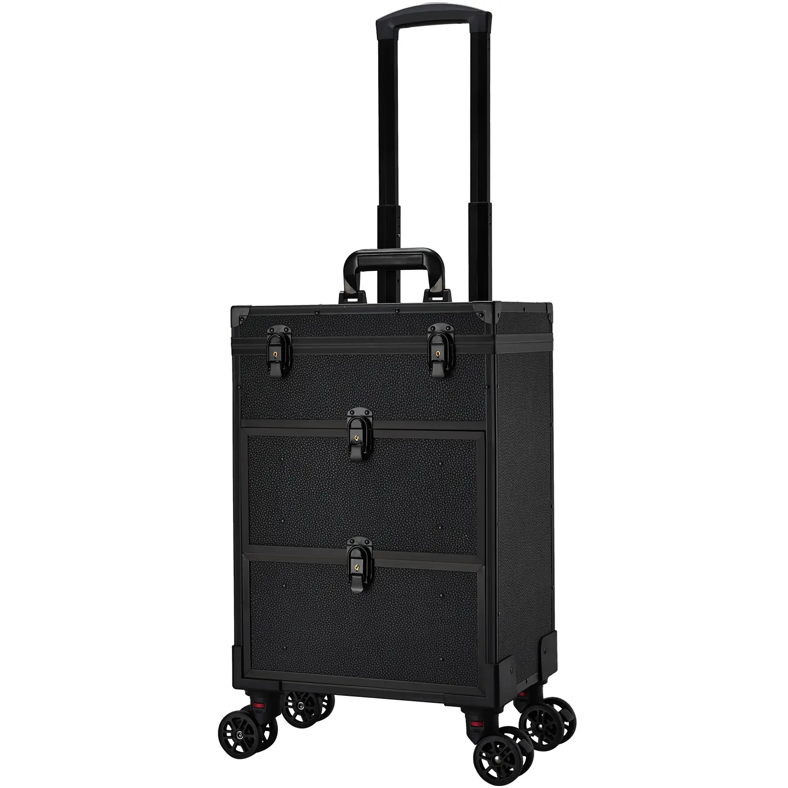 Rolling Makeup Case with Wheels Professional Cosmetology Trolley Case with 2 Large Drawers Travel Makeup Train Case with Pouch Nail Suitcase