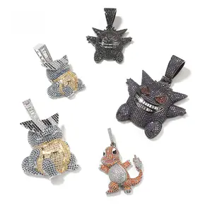 Lxalry Iced Out Cartoon Monster Pendant For Men Women, Brass CZ Hip Hop Necklace, Gold Color Bling Rapper Jewelry, Streetwear Statement Charm, Birthday Christmas Party Gift