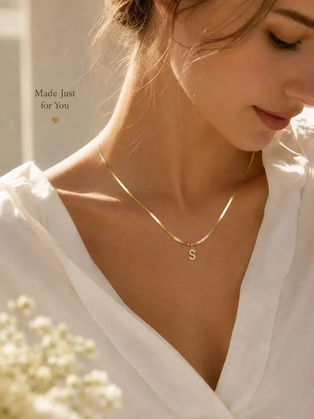 Gold Initial Necklace for Women, Elegant Minimalist Letter Pendant on an Adjustable Snake Chain with Lobster Clasp, Meaningful Womens Gifts