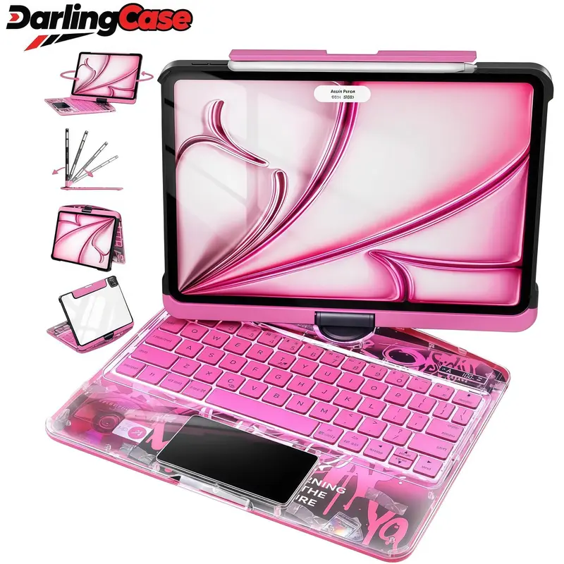 DarlingCase Wireless Tablet Keyboard Case with Shell, Cable - 360° Rotating Multi-Touch Trackpad, RGB Backlit, Transparent Back, Ambidextrous Business Design for 10.2in iPad 10th/A16, 11in/13in Air, 12.9in Y2k Cyberpunk Models #SummerWins #DealsForYouDays