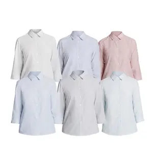 NNT Womens Textured Stripe 3/4 Sleeve Formal Shirt Cotton Blend Business CATU63