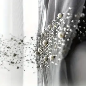 1pc French Luxury Beaded Transparent Curtain Set, Living Room Bedroom Spring Curtains, Romantic Window Screen Drapes, Minimalist Style