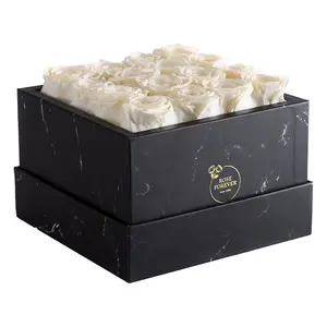 16 Ivory Roses - Black Marble Square Box