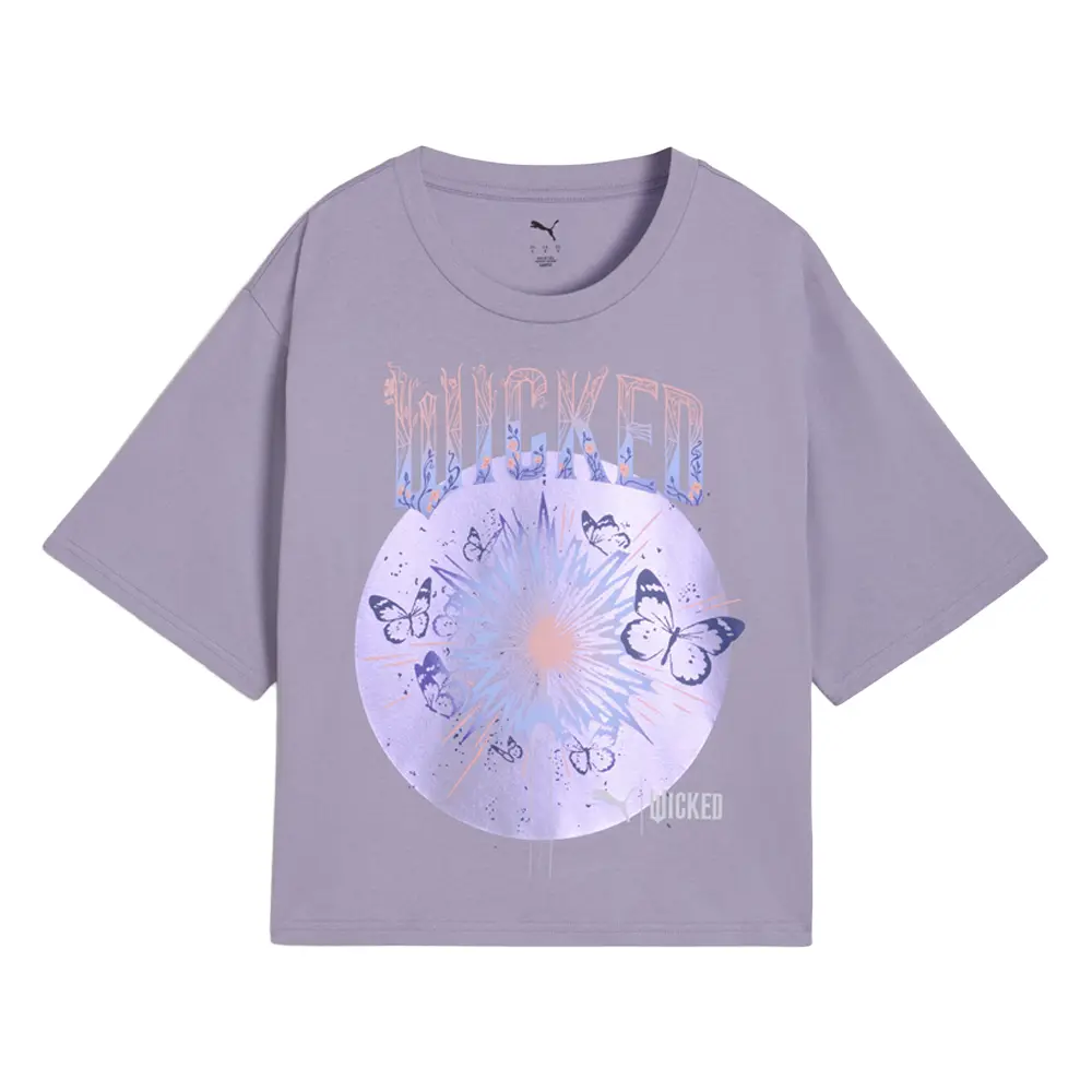 PUMA Womens X Wicked Goodness Graphic Crew Neck Short Sleeve Casual Tops Casual - Purple