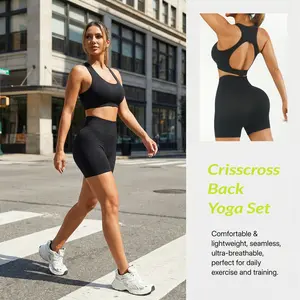 Women's 2-Piece Yoga Set High Waist Tummy Control & Hip Lifting Shorts & Sleeveless Tank Top No Front Seam High Stretch Slim Fit Sports Casual Active Wear