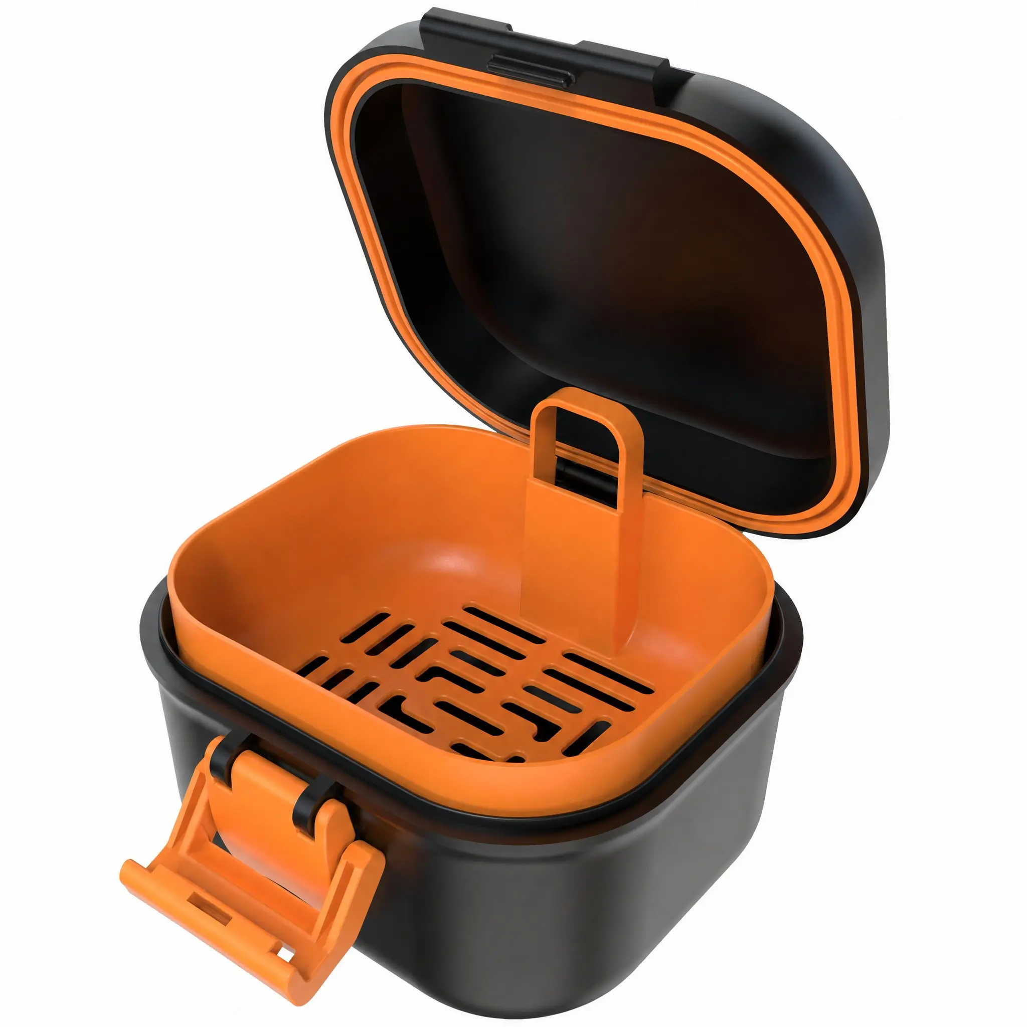 Leak-Proof Denture Bath Case with Strainer, Portable Soaking Denture & Retainer Cleaning Box for Braces, Black & Orange