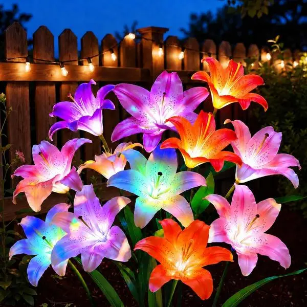 LETMY Solar Garden Lights, 4 Pack Solar Flower Lights with 6 Head Bigger Lily Lights, IP65 Waterproof Solar Lights Outdoor, Decorative Lights for Garden, Patio, Yard, Flower Bed