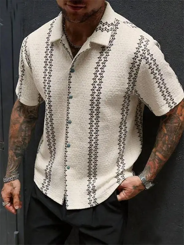 Men's Casual Short-Sleeve Regular-Fit Shirt - Trending Textured American Street Style, Soft Fabric Men's Clothing, Outdoors Staple, Suitable for Travel, Gift Option