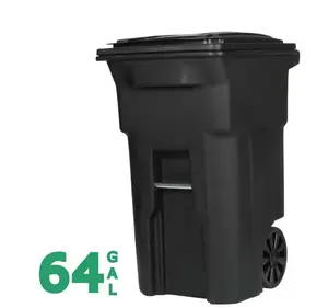 Toter 64 Gallon Black Rolling Outdoor Garbage/Trash Can with Wheels and Attached Lid Bote de basura