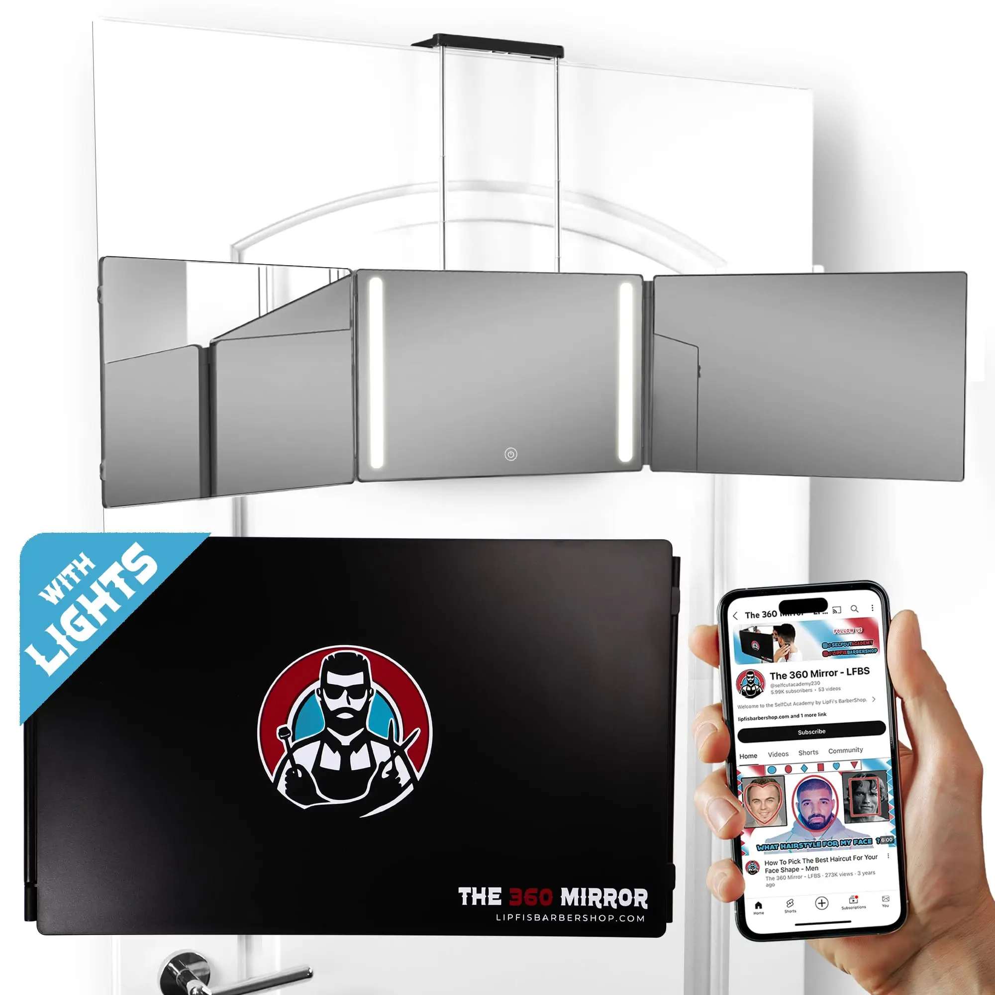 The 360 Mirror - 3 Way Mirror for Self Hair Cutting - Adjustable Trifold Barber...