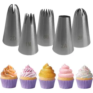 5 count Large Piping Tips Set,Stainless Steel Cake Decorating Tips,Frosting Piping Kit,Frosting Icing Tip Baking Tools for Cupcakes,Pastry,Cake,Cookie Decorating Kit,Dishwasher Safe(1M,2D,2F,6B,2A)