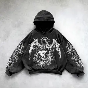 Vintage Punk Digital Print Casual Hoodie American Gothic Couple Sports Hoodie Vacation Outfits Hoodies Men
