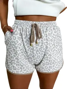 Women's High Waisted Leopard Print Drawstring Casual Shorts with Pockets