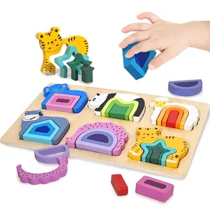 Edutree Animal Puzzles Hand-grabbing Panels Puzzles Montessori Toys Wooden Shape Classification Puzzles Sensory Toys Children Activities Preschool Learning Educational Toys