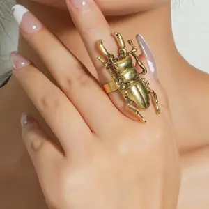 Creative Metal Beetle Ring New Personality Cartoon Insect Index Finger Ring Geometric Tail Ring Women