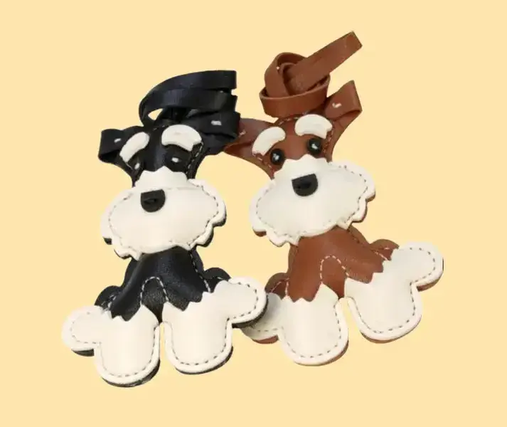 Schnauzer Bag Charm, PU Leather Dog Keychain, Cute Dog Bag Accessory
