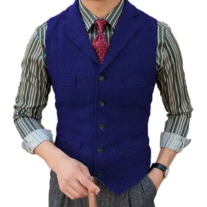 Man's Suit Vest Slim Herringbone Pattern