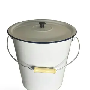 namel Metal Bucket with Lid – Multipurpose Home Container Bokit emaye, pou rityèl,kwizin douch
