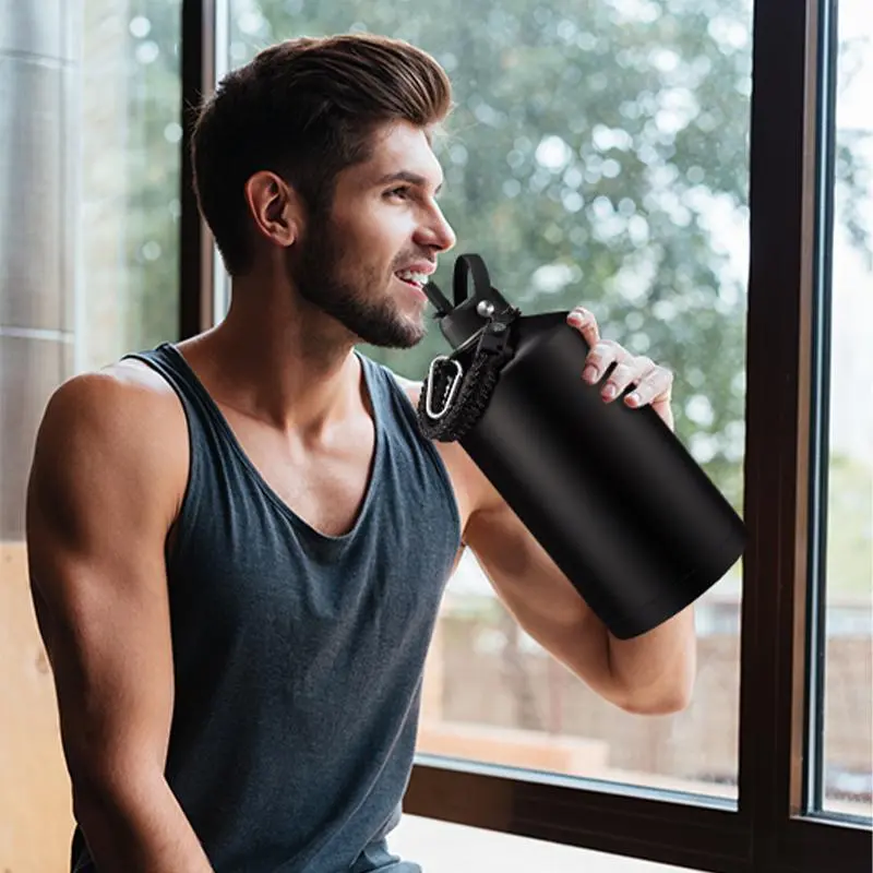 1 Gallon Blue & Black Water Bottle Insulated - 128oz Water Bottle with Straw  & Spout Lids,