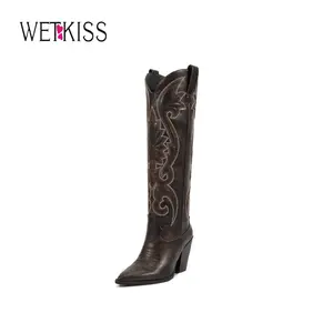 Wetkiss Womens Western Cowgirl Cowboy Knee High Boots with Embroidered Pointed Toe Chunky Heel Slip on Retro Tall shoes ,Women's Shoes,Women's Boots  #WeeklyDeals#TikTokShopDealsforYouDays#tiktokshopmemorialday#SummerWins