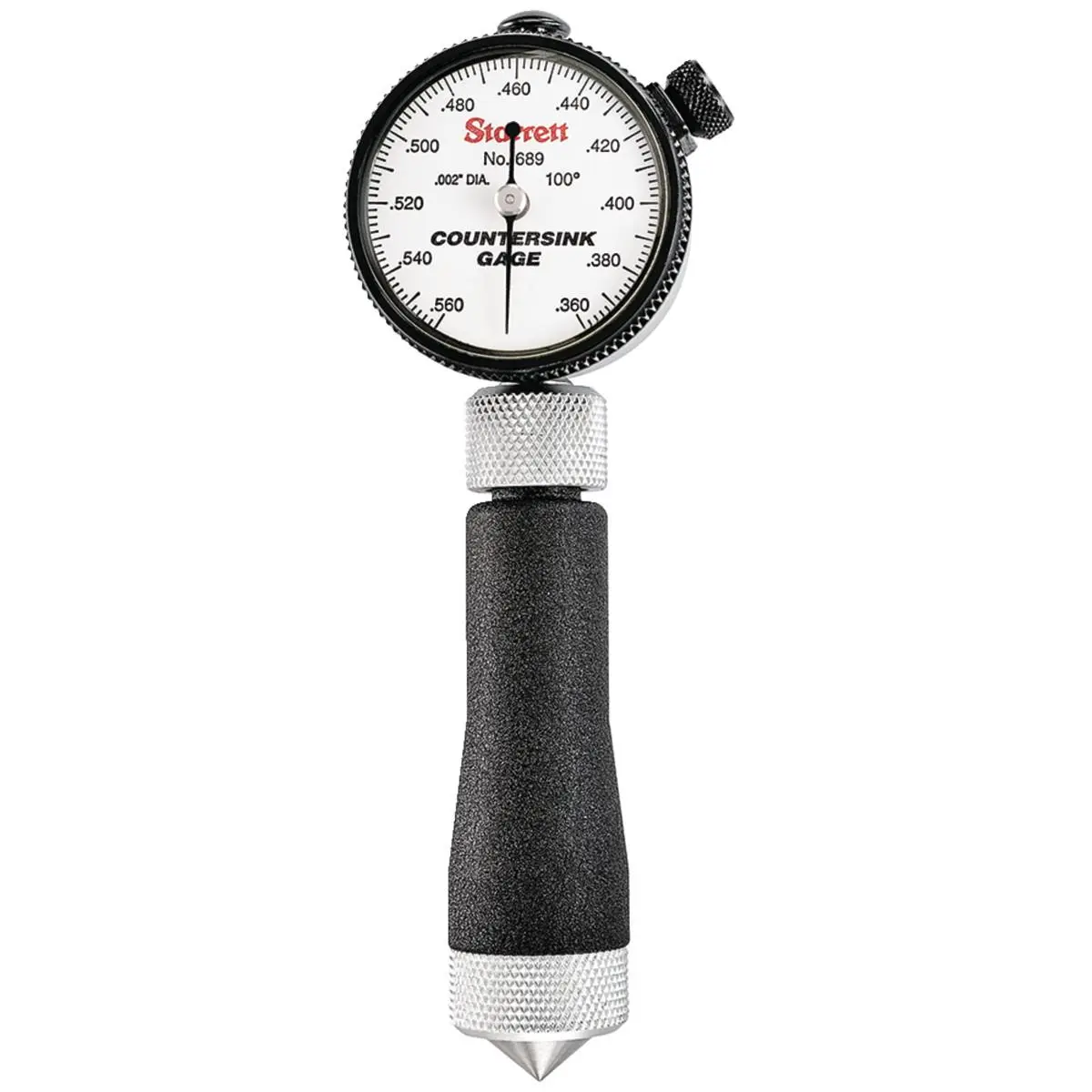 Starrett 689-3Z Countersink Gauge - 0.360-0.560 in Range, 100-Degree Angle, AGD Design, Hardened Tool Steel Construction, Large Diameter Direct Reading