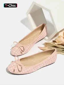 Women's Round Toe Slip-On Ballet Flats, Fashion Flat Shoes, Soft Sole Comfortable Casual Shoes, Elegant Bow Design, Perfect for Walking & Shopping