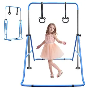 Expandable Gymnastics Bar for Kids - Height Adjustable Junior Training Bar for Home, Folding Gymnastic Horizontal Bars Equipment Blue