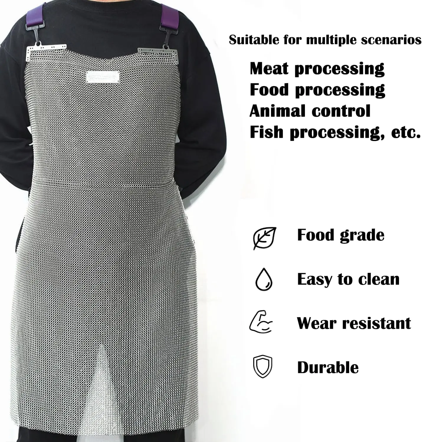 Cut-Resistant Chainmail Apron for Butchers, Food-Grade Stainless Steel Metal Mesh Work Safety Apron with Adjustable Strap