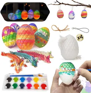 24 Pack | 4 PCS 3D Printed Easter Dragon Eggs with Mini Dragon Inside | Mystery Crystal Dragon Egg | Articulated Dragon Fidget Toys | DIY Egg Decorating Kit | Easter, Valentine’s & Birthday Gift