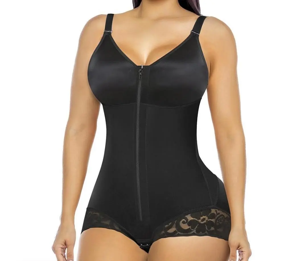 Women’s Full Body Shaper Bodysuit with Front Zipper & Butt Lift Design