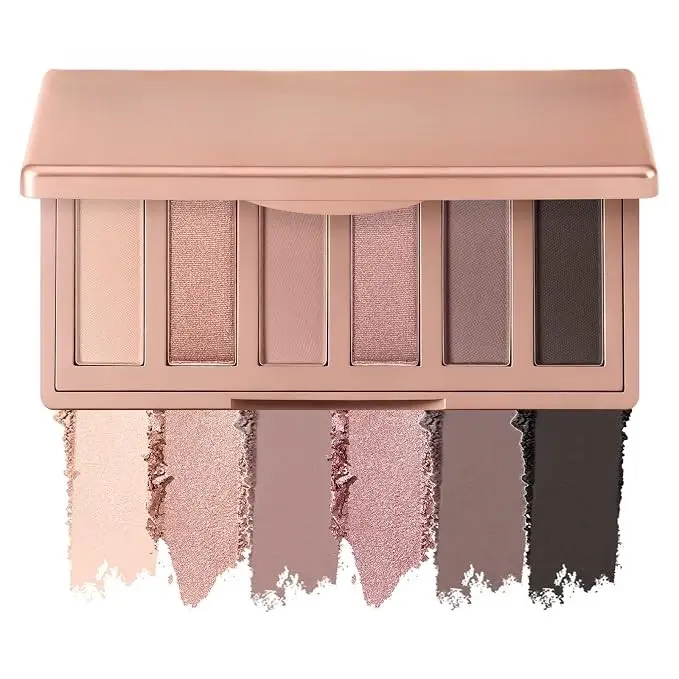 Mini Soft Pink Eyeshadow Palette with Mirror, 6 Pink Rose Neutral Shades, Blendable Long-Lasting Pigmented Matte & Shimmer Eye Shadow for Women