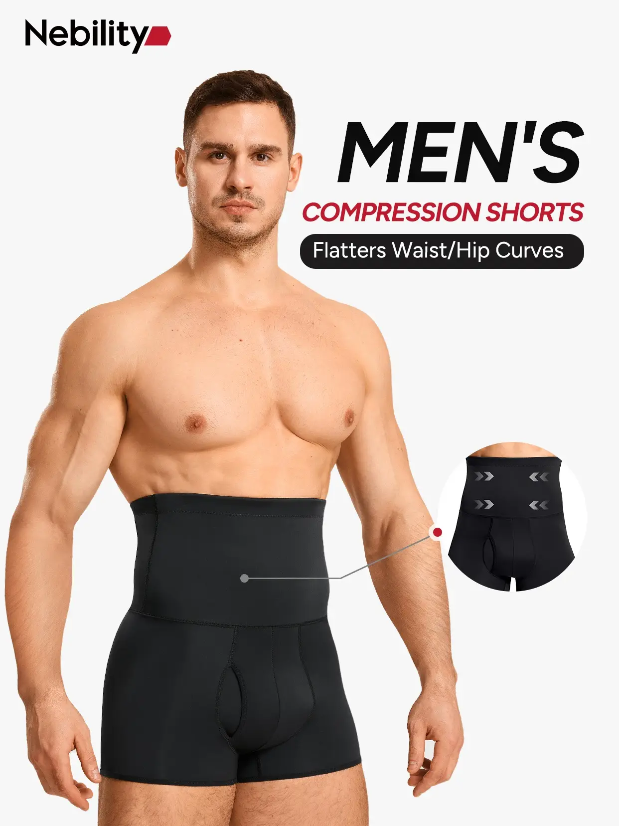 【Nebility】 Men's Seamless Tummy Control Boxer Briefs - High Waist Underwear Sports Shapewear Menswear Fitness Suit