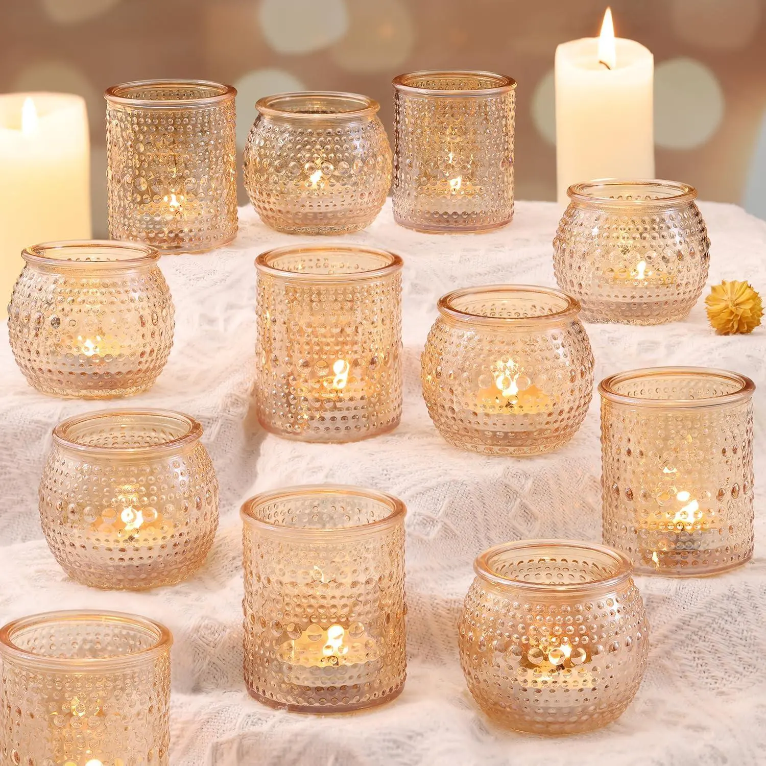 16 Pcs Gold Votive Candle Holders- Gold Centerpieces for Tables, Assorted Tealight Candle Holders for Wedding Table Decor, Rehearsal Dinner, Engagement, Birthday Party Decorations