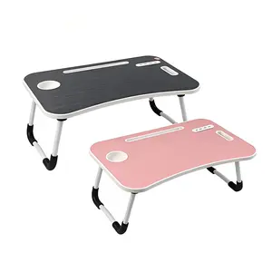 Foldable Laptop Table, Portable Lap Desk Bed Table Tray, Laptop Stand with Cup Holder & Tablet Slot & Lifting Handle for Working Writing Drawing & Eating