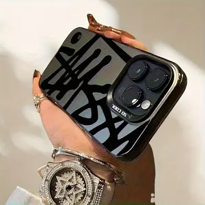 1pc Creative Black Thick Line Irregular Design Laser Phone Case, Suitable for iPhone 16 Pro Max/15 /14/ 13, 11 12 Matte Anti-Drop Protective Cover, Trendy Phone Case, Shockproof Phone Case, Mobile Safety, Phone Protection, Artistic Phone Shell