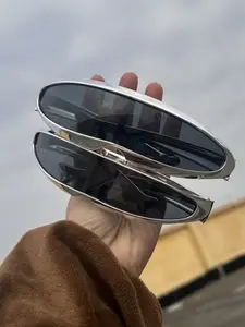 2-Pack Set: Same Style Different Sizes | Futuristic Wrap-Around Sunglasses | Party-Ready Stylish Glasses with Ocean-Patterned Temples | Trendy Casual Sunglasses | Modern Sunglasses