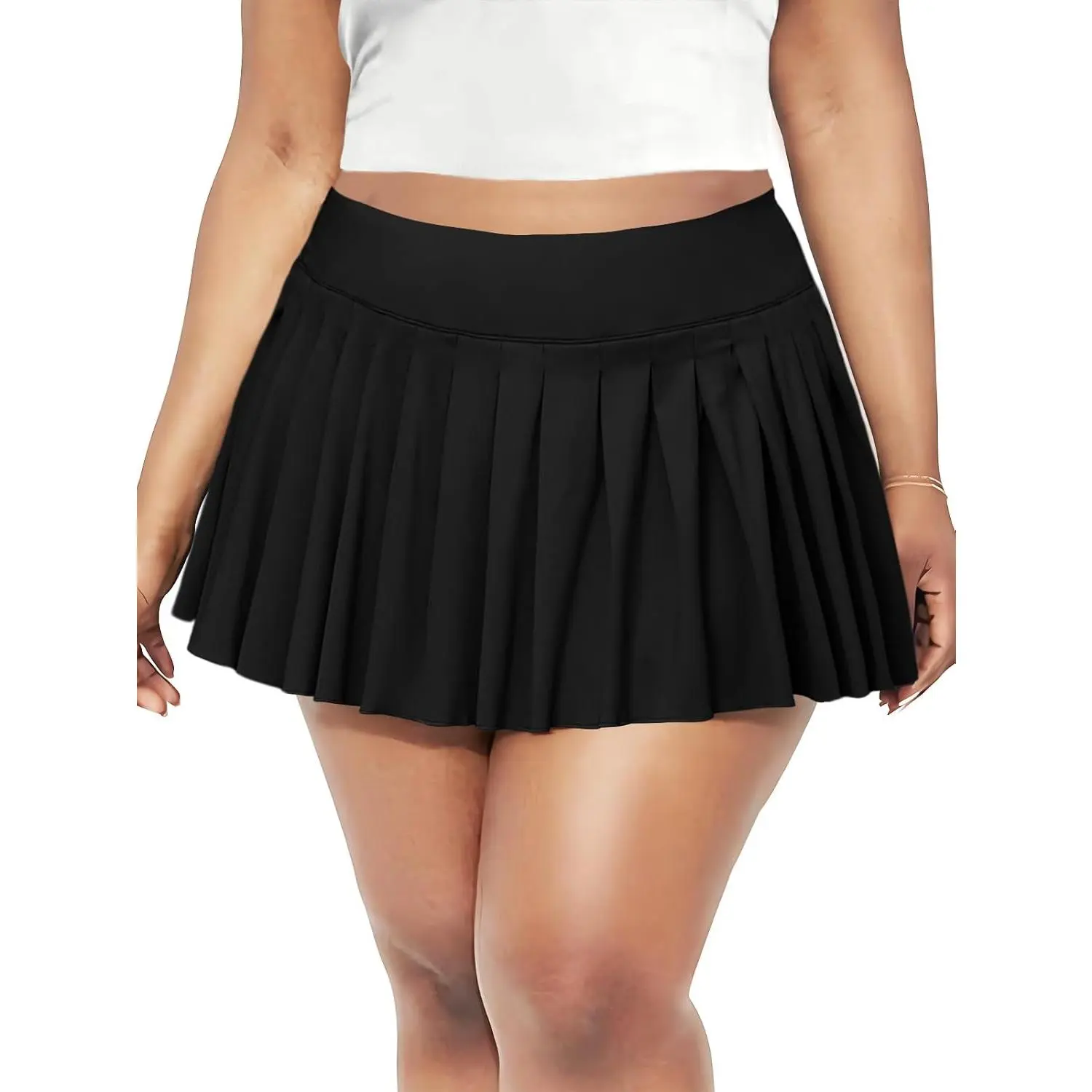 Women's Plus Size Micro Mini Pleated Skirts High Waist Short Skater Skirt Y2k Club Cheer Skirt with Shorts