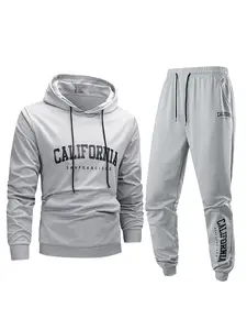Men's Outdoor Fashion Hooded Sweatshirt Set, Printed Pullover & Drawstring Pants, Casual Spring Autumn Wear, Trendy Daily