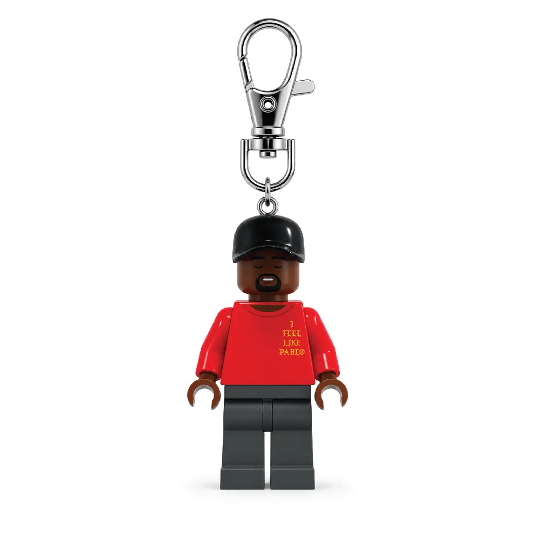 Keychain - Red Shirt with "I Feel Like Pablo" Text, Black Cap, and Black Pants, Ideal for Fans and Collectors