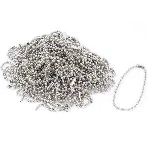 Ball Bead Link Chain with Connector Holders Roll for ID Badge Tag Key Chain, Adjustable 6 Inch Long 2.4mm Bead Dia 100 Pcs Stainless Steel