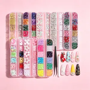 8 Boxes Y2K Nail Charms Kit, Multi Shapes Flatback Rhinestones Pearls, 3D Clear Colorful Nail Gems Jewels DIY Nail Art Decorations for Women Salon Craft