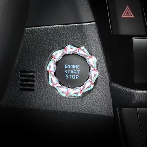 2024Car drop diamond crystal ignition ring one touch start decorative ring cross border ignition for Switch button decoration2025
