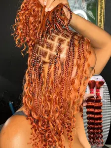 Ginger Human Hair Braiding Yarn, Bohemian Braiding, Medium Length Wig, 100g, 16-28 Inches, Natural Looking, Bohemian Braided Wig