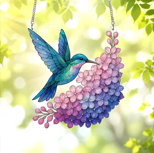 Purple Lilac and Hummingbird Acrylic Window Hanging, Hummingbird Suncatcher, Mother's Day Gift For Mom, Gift for Hummingbird Lovers gift