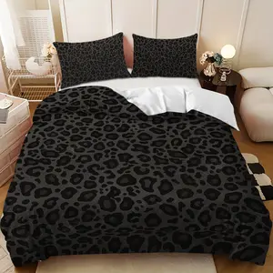 Bedding 3-piece set - 3PCS,black and gray leopard print fabric design down comforter set (1 duvet cover + 2 pillowcases, filling not included). soft and comfortable, suitable for family bedrooms.