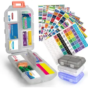 3 Pcs DIY Travel Pill Organizer with Labels Pocket Pharmacy, 3 Pill Box & 420 Medicine Labels, Portable Travel Essentials Mini Pill Container 7 Day Pill Case Storage Vitamin Fish Oil