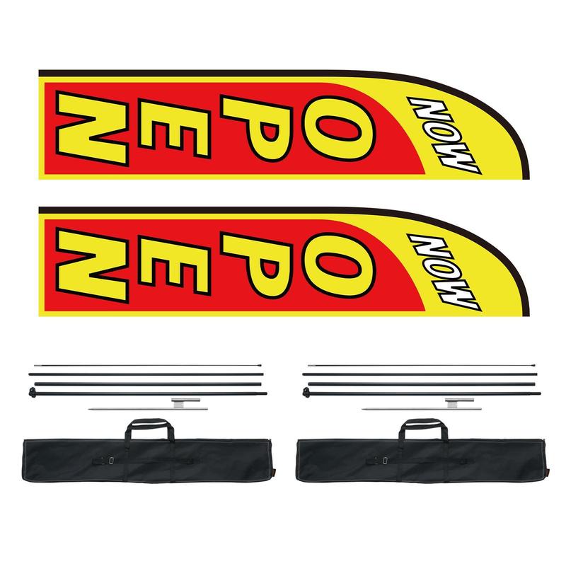 VEVOR Open Flags with Pole Kit, Advertising Flags for Business Outside, Advertising Feather Flag Kit, Includes 2 Banner Flags, 2 Poles, 2 Ground Stakes, Open Sign Swooper Flags for Businesses 16.3 FT Aluminum Lightweight