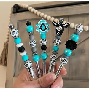 Turquoise Black Aztec Cow Makeup Brush Set