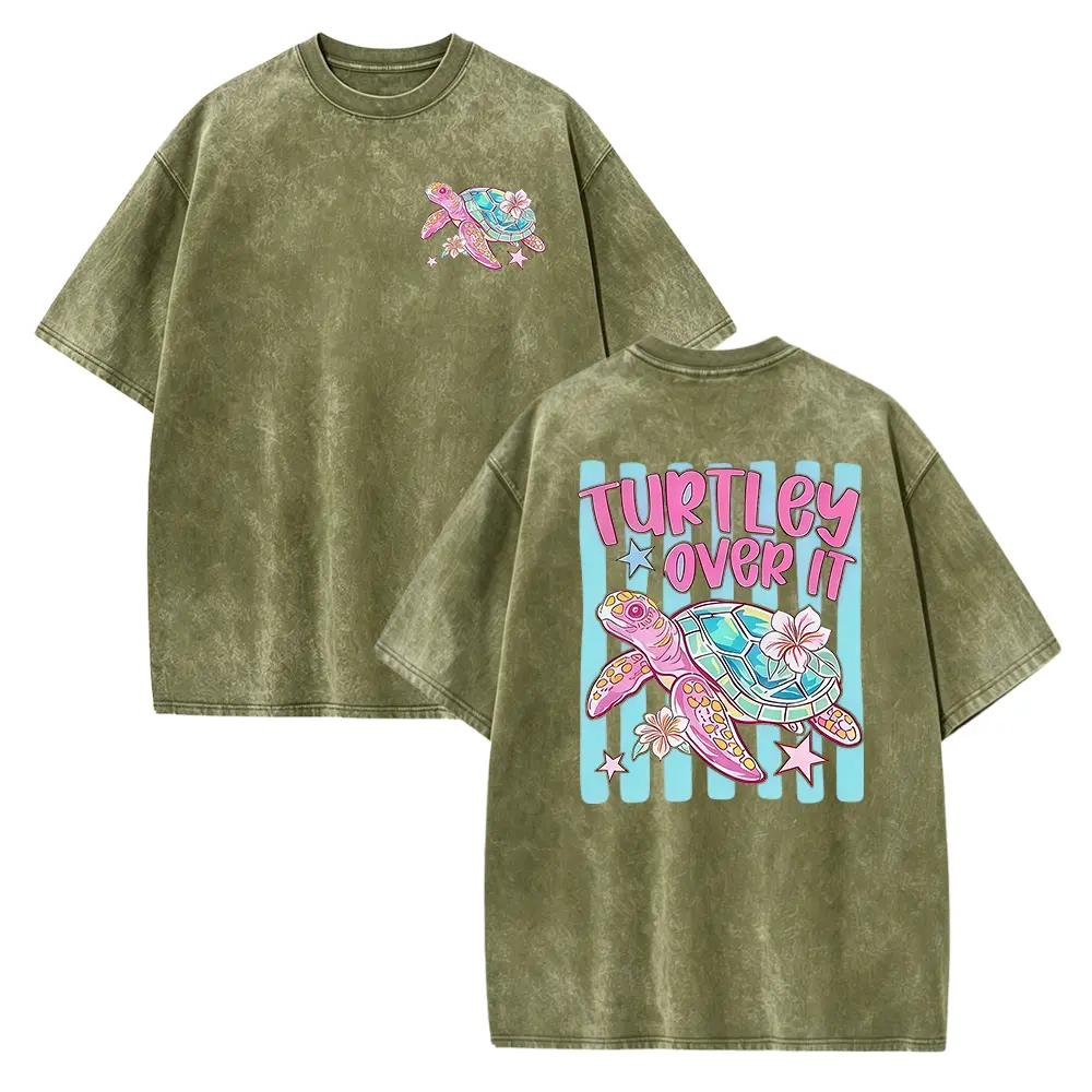 Turtley Over It Sea Turtle Shirt, Preppy Striped Summer Tee Casual Cotton Menswear Crew Neck Graphic Print T-Shirt Top Womenswear Streetwear Tshirt