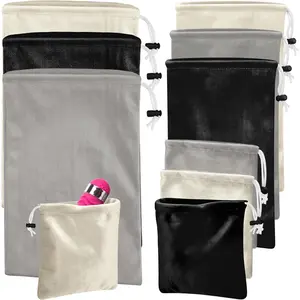 9 count Satin   Storage Bag Silk Drawstring Bags  Bags Pouches for Lightweight Toys Organizer Stuff Sack Foldable Travel Pouch for Women, 3 Sizes(Black, Beige, Light Gray)